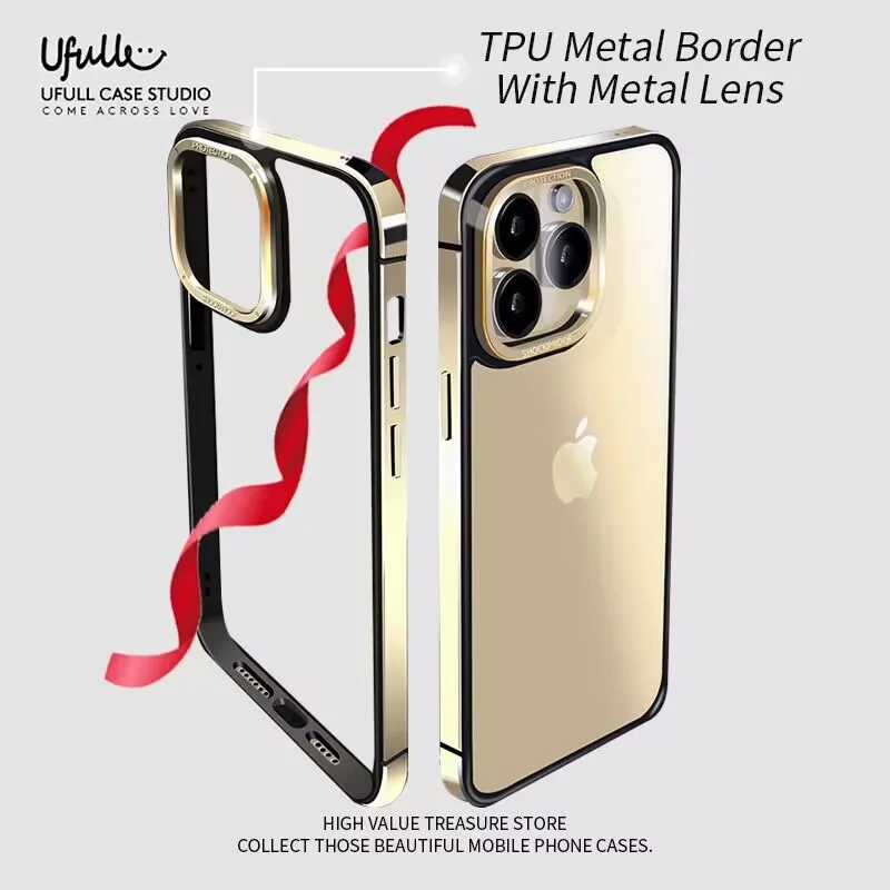 Metalinis Rėmas Telefono dėklas Skirtas iPhone 14Pro 14ProMax iPhone 15 Pro 15Max 15ProMax Metalo objektyvo Rėmas TPU Metalo Sienos Telefono Dangtelį