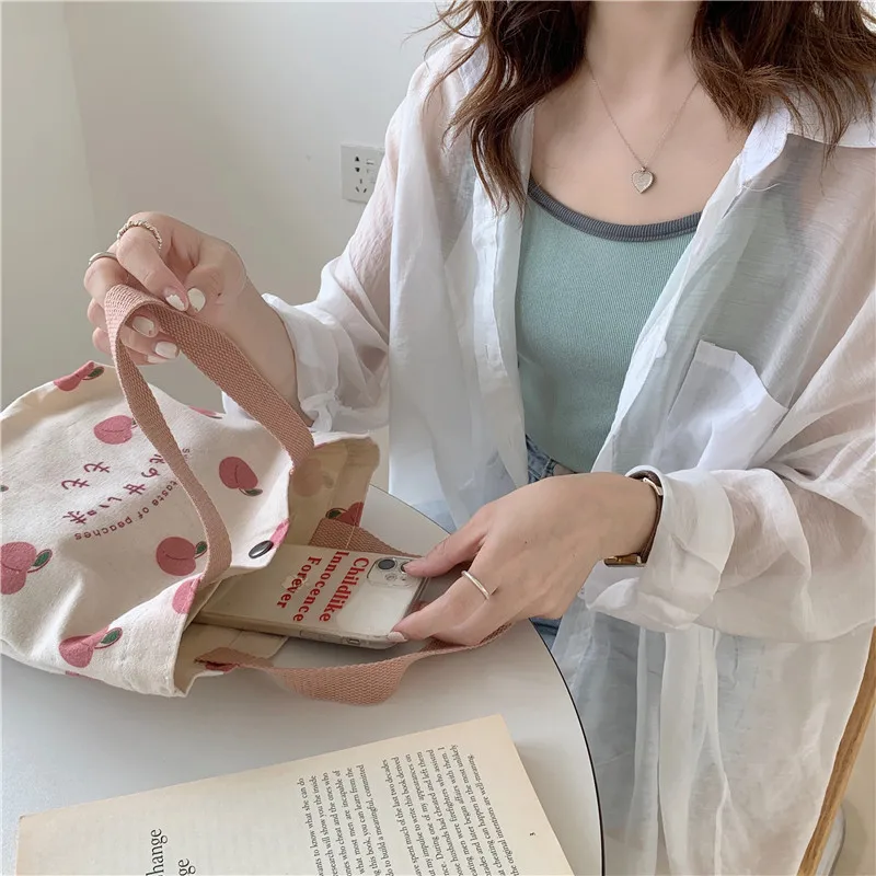 Mažas Drobės Moterų Nešti Maisto Maišą Japonijos Persikų Vertus Pietūs Maišą Korėjos Mini Studentų Rankinės Medvilnės Audinio Iškylą Kelionės Bento