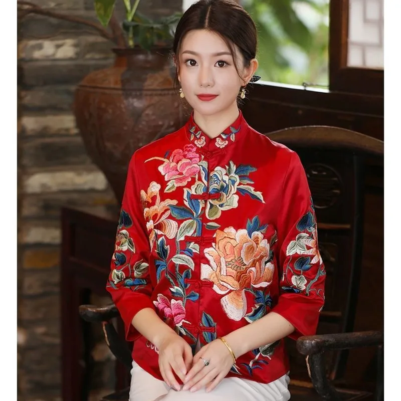 Siuvinėta Palaidinė Etninės Retro Stiliaus Siuvinėjimų Kinijos Palaidinė Moterims 2023 Naujo Stiliaus Striukė Prarasti Medvilnės Kailis Moterų Rudenį