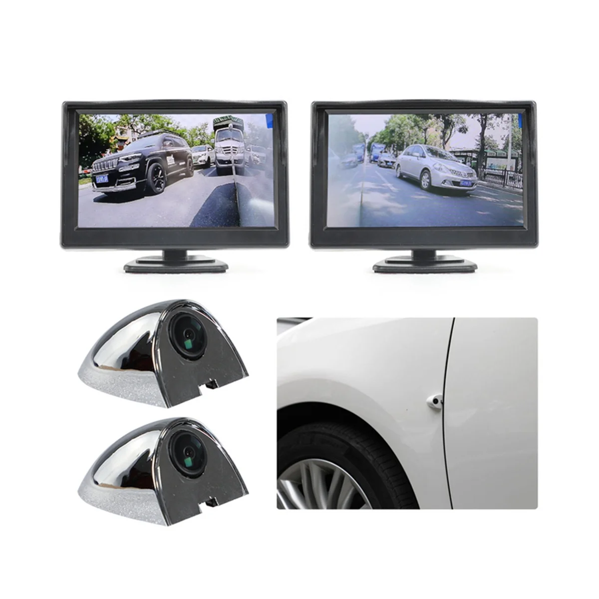 Automobilių HAINAUT 5 Colių Skaitmeninis Vaizdas iš Šono Stebėti, Veidrodis Sistema su 2 720P HD Naktinio Matymo Šoninio vaizdo Kameros Juoda+Sidabrinė