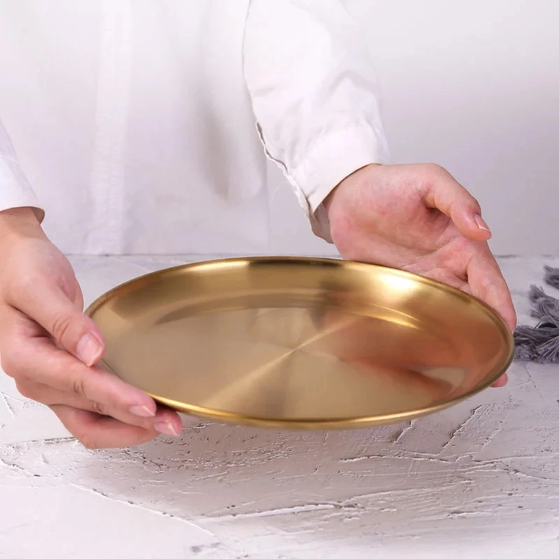 Naujas Universalus Salotos Apvalios Plokštelės Torto Padėklo Vakarų Kepsnys Apvalios Plokštelės Vakarienė Plokštės Aukso Desertas Plokštės Virtuvės Serviravimo Lėkštės