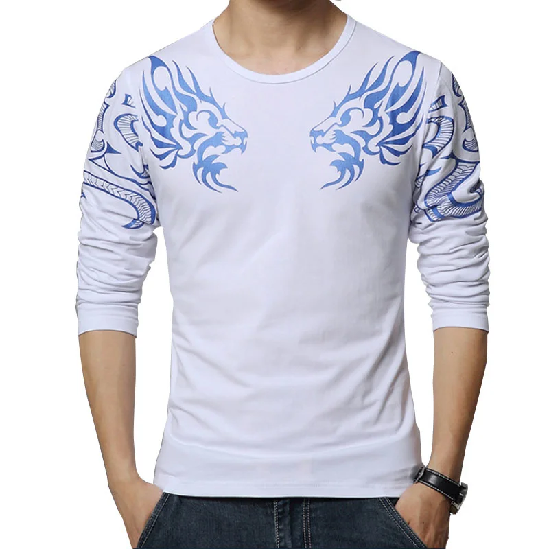 2021 m. Rudenį Naujų High-End Vyrų Brand T-shirt Slim Mados Dragon Spausdinimo Atmosfera Marškinėliai Plius Dydis-ilgomis Rankovėmis Marškinėliai Vyrams