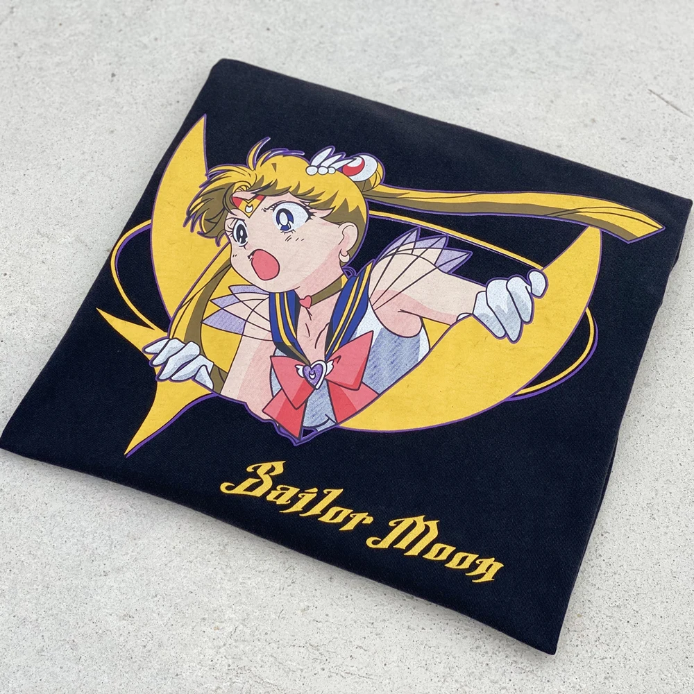 Mados Anime Sailor Moon Negabaritinių Prarasti Negabaritinių Juoda Tee marškinėliai topai vyrams