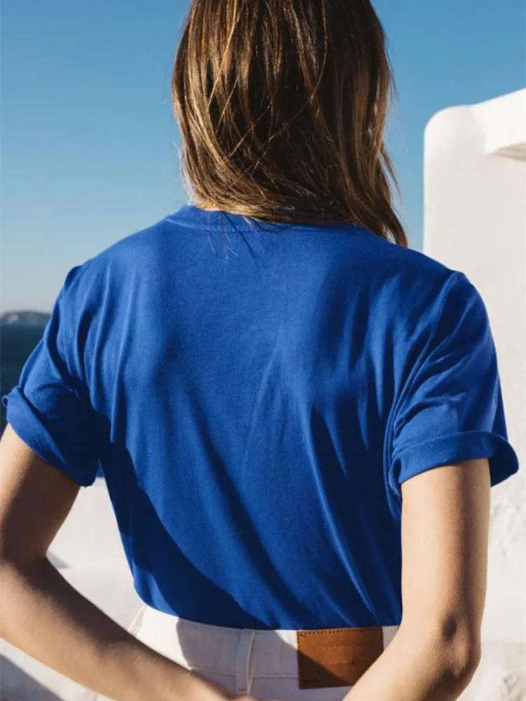 Naujas 2023 Moterys, Juoda T-Shirt SummerShort Rankovėmis 100% Medvilnė Paprasta O-Neck Tee ir dangčiai Ponios