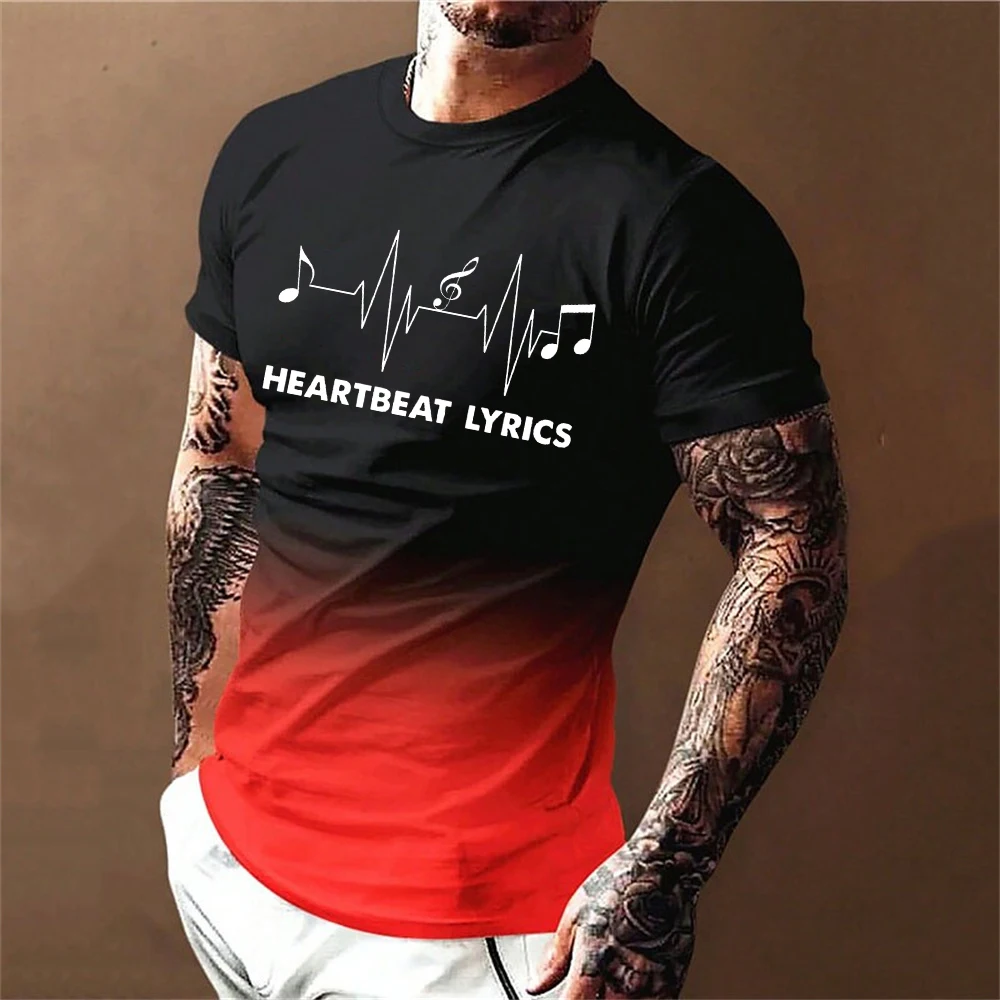 Vyriški T-Shirt 3D Spausdinimo Gradientas Stiliaus Muzikos Pastaba Tee 2023 Vasaros Negabaritinių Marškinėliai Vyrams Mados Trumpas Rankovės O-Kaklo Viršūnes