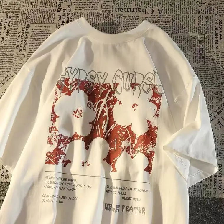 Europos tendencija retro gėlių spausdinti grafinis T-shirt vyrams ir moterims vasaros palaidų montavimo pora atsitiktinis trumpas rankovėmis viršuje y2k