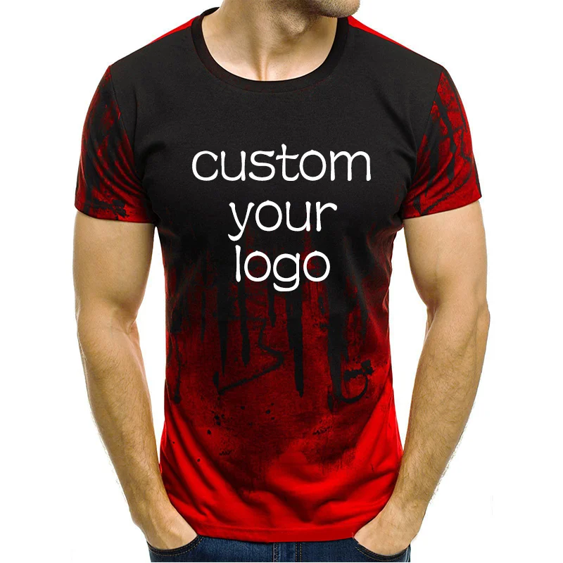 Individualizuotos Jūsų Logotipas Vasaros vyriški T-Shirt 3D Splash Rašalo Spausdinimo Trumpas Rankovėmis Tee Plonas Laisvas Priežastinis Viršūnes Sportinę Vyrų Megztinis S-4XL