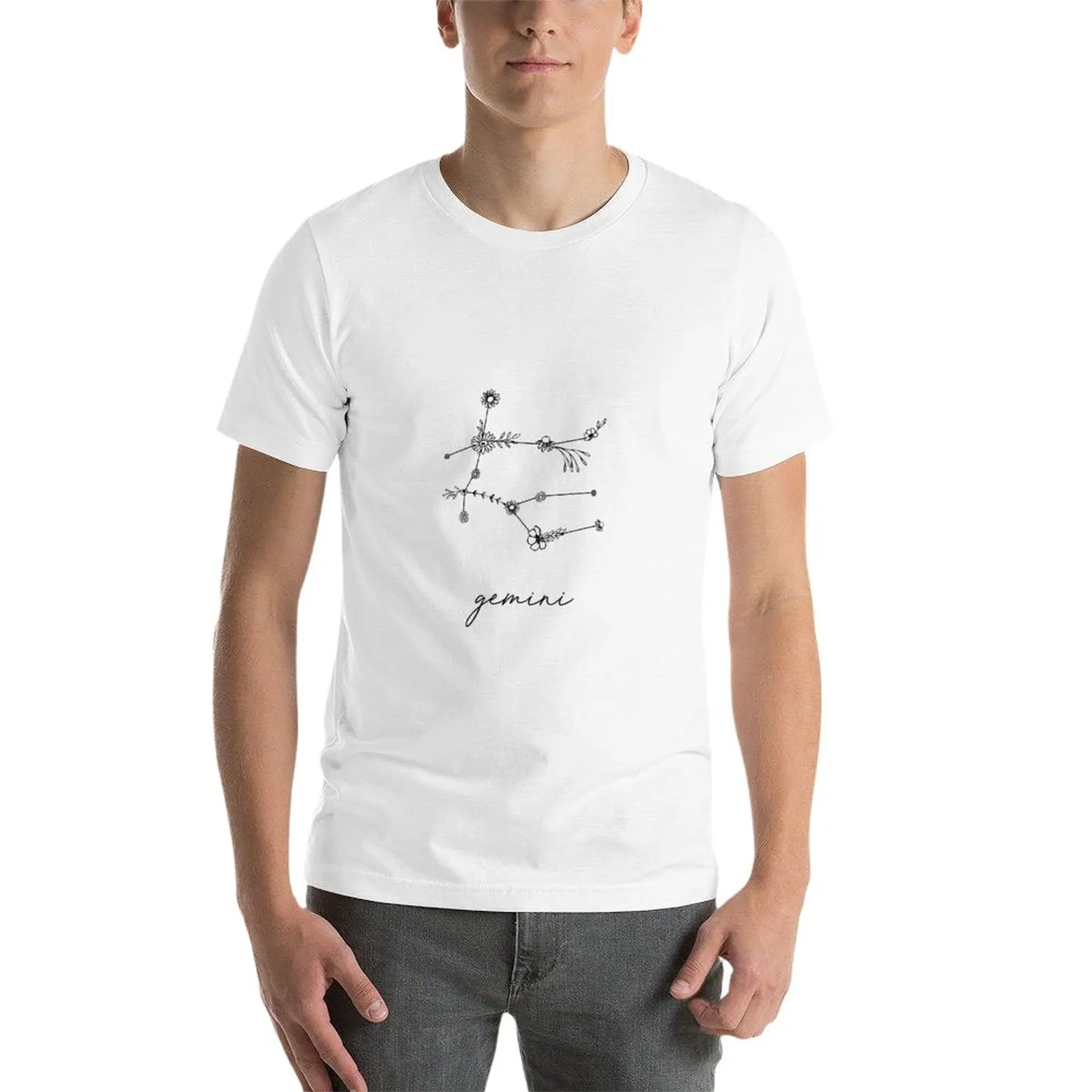 Naujas Dvyniai Zodiako Wildflower Constellation T-Shirt vyras drabužių tees sunkiasvoris t shirts mens t shirts pack