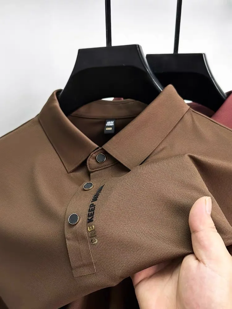 Aukštos klasės prekės ženklo ilgas rankovėmis išskirtinį raštą spausdinti POLO marškinėliai rudens mados vyriški vientisos spalvos marškinėliai atsitiktinis raukšlių viršų