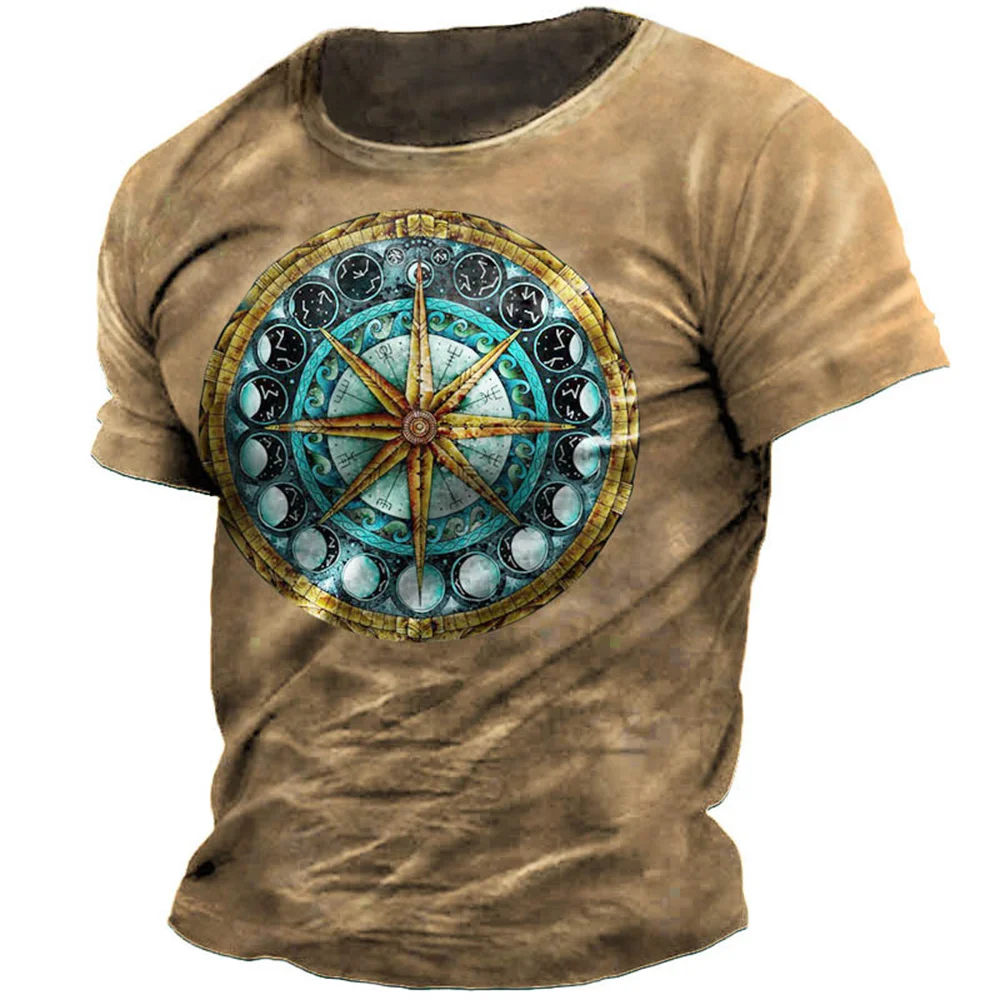 Vyriški vasaros retro jūrmylių žemėlapis, kompasas 3D skaitmeninis atspausdintas t-shirt baggy trumpas rankovėmis vyriški laisvalaikio palaidinė