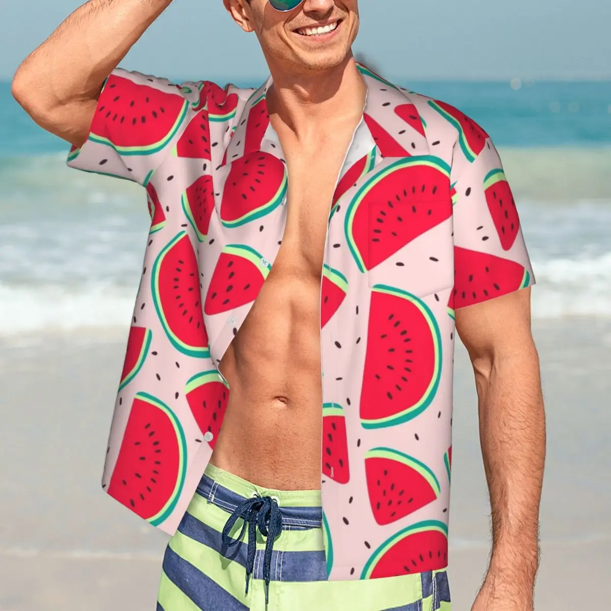 Arbūzas 3d Spausdinimo Havajų Marškinėliai Vyrams, Drabužiai Laisvi Kvėpuojantis vyriški Marškiniai Vasaros Vyrų Marškinėliai Vyrų Drabužius trumpomis Rankovėmis