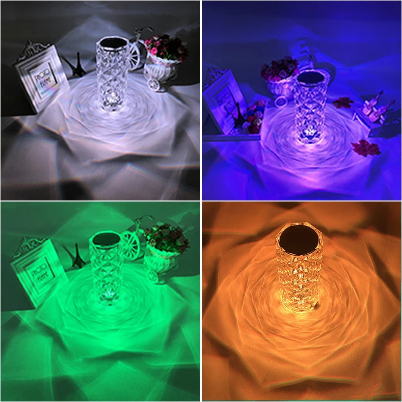 LED Kristalų Stalo Lempa Rose Šviesos Projektorius 3/16 Spalvų Touch RGB Reguliuojamas Diamond Atmosfera Šviesos USB Touch Naktį Šviesos
