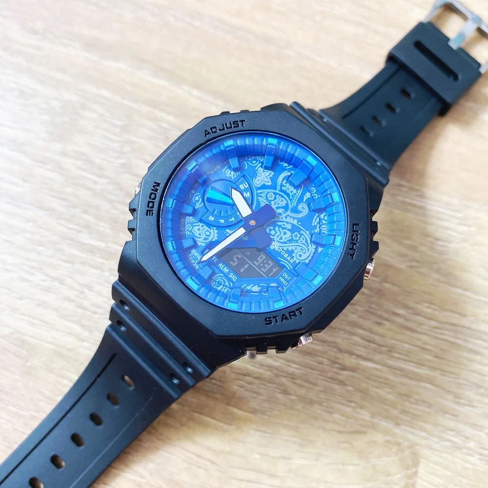 Pilnai Prekės Rankiniai Laikrodžiai LED Dvigubas Ekranas Vyrų, Moterų Sporto Royal Oak Elektroninių Analoginis Skaitmeninis Laikrodis atsparus Vandeniui
