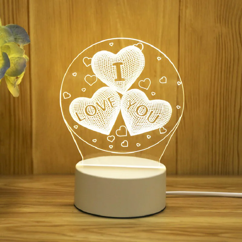 Romantiškos Meilės 3D Akrilo Led Lempos, Namų Vaikų Nakties Šviesos Stalo Lempa Gimtadienio Dekoro Valentino Dieną, Naktiniai staleliai, Lempa