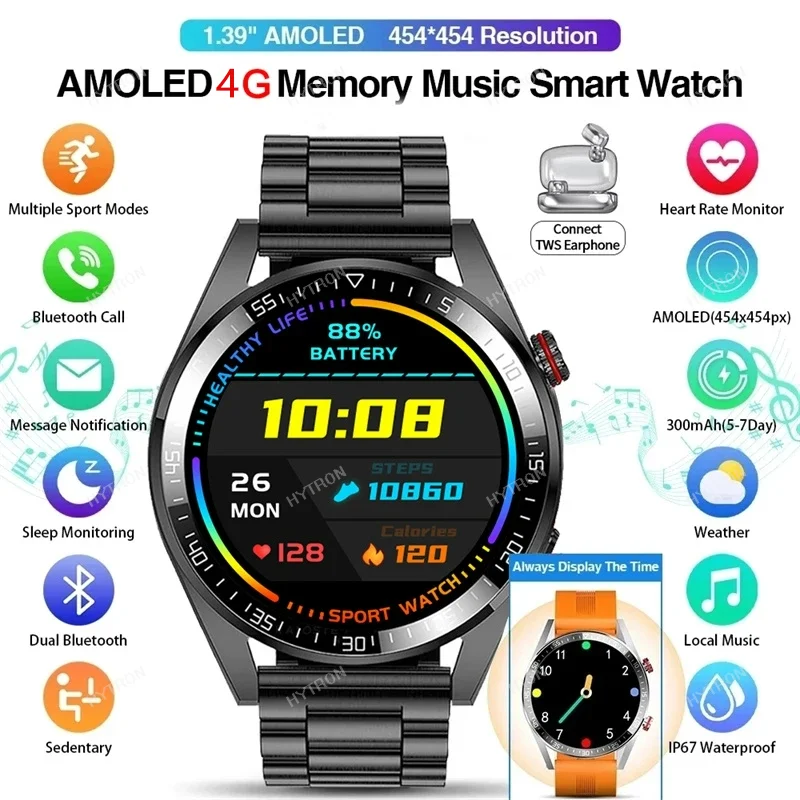 Naujas Smart Žiūrėti Mens 4G Atminties Vietos Muzikos Grotuvas 466*466 AMOLED Ekraną, 