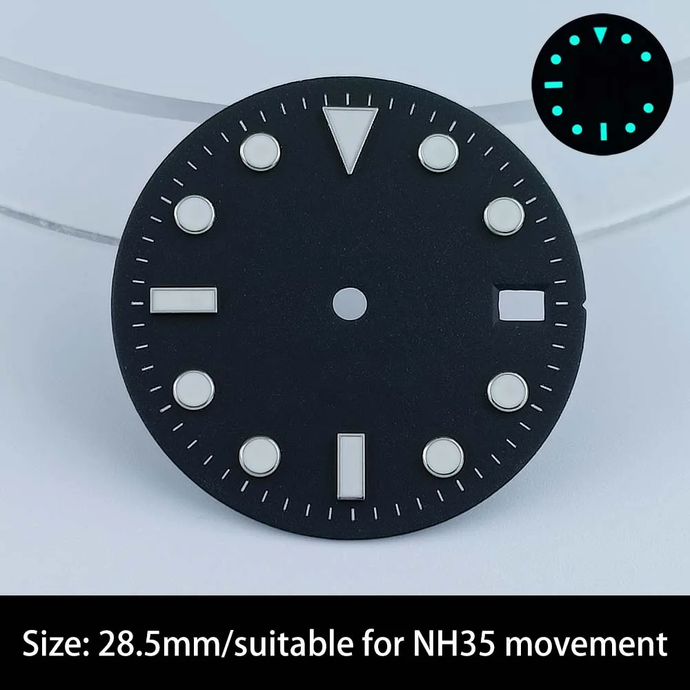 Naujas dial 28,5 MM skersmens vieną kalendorius rinkimo tinka NH35/NH36 žiūrėti judėjimo priedai su mėlynai apšviestas perjungiklis