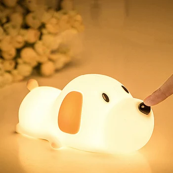 Animacinių filmų Naktį LED Šviesos Silikono Touch Pritemdomi Šuo Šuniukas Lempa USB Įkrovimo Kūdikis Miega Lempa Laikmatis Vaikų Dovanų