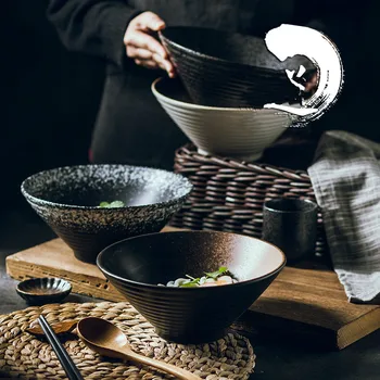 Japonų kūrybos stalo įrankiai rinkinys, bambuko verslo skrybėlę keramikos dubenėlį namų šalikas ryžių makaronų sriuba bowl