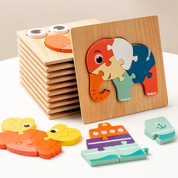 Kūdikių 3D Gyvūnų Mediniai Galvosūkiai Protingas Žaidimas Montessori Mokymo Švietimo Žaislai, Vaikams, Žaislai, Dėlionės