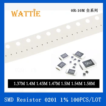 SMD Rezistorius 0201 1% 1.37 M, 1.4 M 1.43 M 1.47 M 1,5 M 1.54 M 1.58 M 100VNT/daug chip resistors 1/20W 0,6 mm*0.3 mm