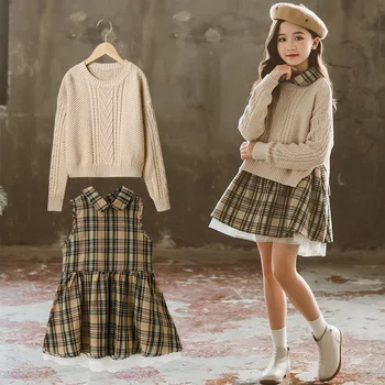 Korėjos Vaikų Drabužių 2023 Pavasario Rinkiniai Mergina Jaunimo Mergina Megztiniai Megztinis Drabužiai Pagrindinio Mergina Suknelės 2-Gabalas Rinkiniai