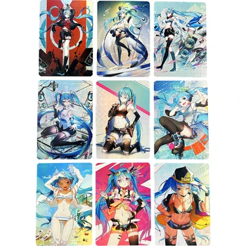 9Pcs/set Vocaloid Hatsune Mikus Animacijos Kolekcija Kortelės Atspindi Spalvinga Kortelės Kawaii Girl Kortelės Anime Periferinių Vaikams Žaislas Dovana