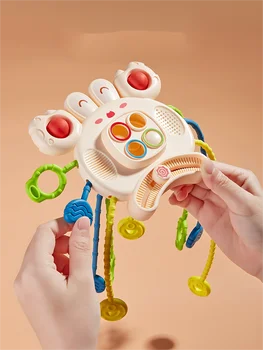 Montessori Žaislai Kūdikiams 6-12 Mėnesių, Krabų Maisto Kokybės Silikono Traukti Eilutę, Interaktyvus Žaislas, Jutimo Žaislai Vaikams, Kelionės