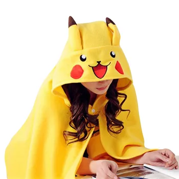 Anime Pokemon Pikachu Minkštas Pliušinis Žaliojo Apsiaustu Skara Anime Cosplay Antklodė Kostiumas Kailio Gaubtas