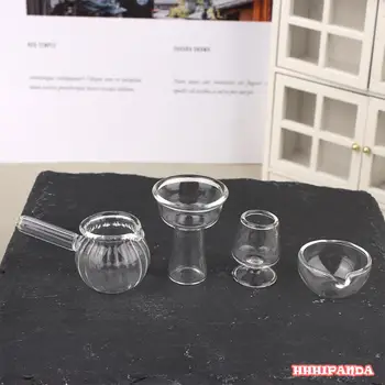 1:12 Miniatiūriniai Lėlių Skaidrios Sultys Puodelio Arbatos Rinkinys Vyno Stiklo Puodelis Su Rankena Desertas Dėklas, Stalo Reikmenys Doll House Dekoro Žaislas