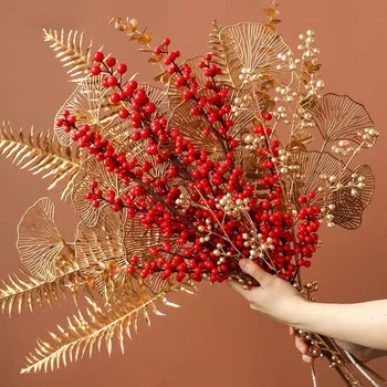 Dirbtinio Aukso Lapai, Eukaliptas Gerbėjas Palieka Ginkmedžių Lapai Kalėdų Namų puošybai Palaima Gėlių kompozicijų Išvakarėse Gėlės