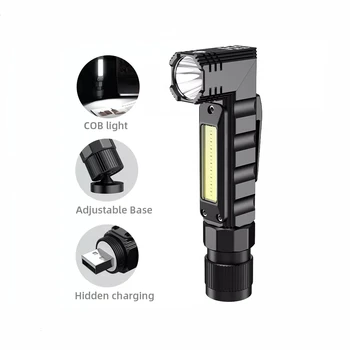 Nešiojamų LED+COB žibintuvėlis Su Magnetu USB Įkrovimo Žvejybos Stovyklauti Lauko Darbai Šviesos Galingas Žibintuvėlis