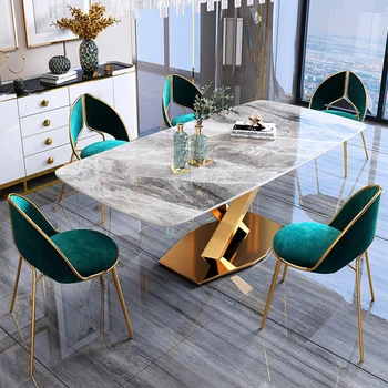 Šviesos prabangus valgomasis stalas, modernus paprastumas, high-end italijos stačiakampio formos namų valgomojo stalas ir kėdė derinys