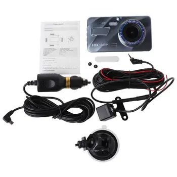 Cam Dual Lens Car DVR Kamera Full HD 1080P 4inch Touch IPS Priekiniai+Re F19A
