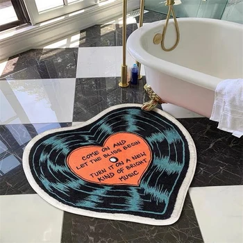 Vintage CD Diske Širdies Formos Apvalus Kilimas Muzikos Gyvenime Dekoro Minkštas Absorbentas Įėjimo Kojų Pagalvėlę, Vonios kambarys, Virtuvė, neslidžia Durų Kilimėlis
