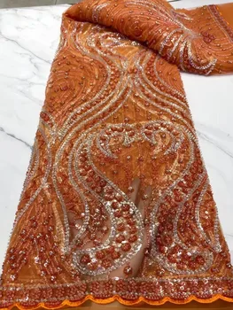 Prabangūs Blizgančiais Perlų Karoliukai Nėrinių Audinio Prabanga 2023 Aukštos Kokybės Afrikos, Nigerijos Nuotakos Vestuvių Suknelė Prancūzų Nėriniai