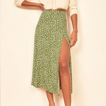Mados vintage sijonas 2023 gėlių polka dot spausdinti aukštos juosmens ruožas padalinta ilgai-line sijonai moterų paplūdimio maxi sijonas