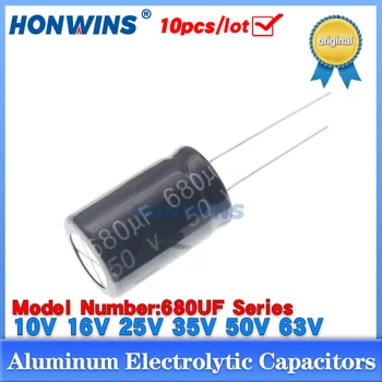 10vnt/Daug Aliuminio Elektrolitinių Kondensatorių 680UF 10V 16V 25V 35V 50V 63V ±20% 687M Kelių Dydžių
