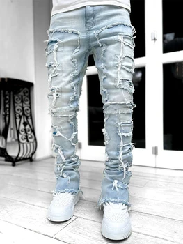 Mados Tuščiaviduriai Iš Kankina vyriški Džinsai Streetwear Y2K Stilių Kratinys Dizaino Tiesiai Džinsinio audinio Kelnės Vyrams Hip-Hop ' as Jean Kelnės