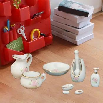 Miniatiūriniai Vonios Reikmenys Išskirtinį Keramikos Rožės Realus Lėlių Vonios Rinkinys Mini Vazos Bauda Miniatiūriniai apdailai