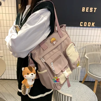 Nailono Krepšys Multi Pocket Moterų Rankinės Cute Lėlės Pakabukas Crossbody Maišelį Spalvingas Sagtis Pečių Maišą Shopper Bag