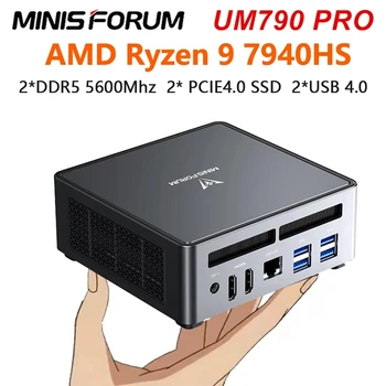 MINISFORUM UM790 Pro Mini PC Gamer AMD Ryzen 9 7940HS 2*DDR5 5600MHz 2*PCIE4.0 2*USB4.0 Lango 11 NUC Kompiuterio HTPC WiFi6E BT5.3