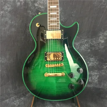 Gamyklos tiesioginės custom hot gitara, elektrinė spalva stora žalia tigro viršuje gitara golden guitar aparatūros nemokamas pristatymas
