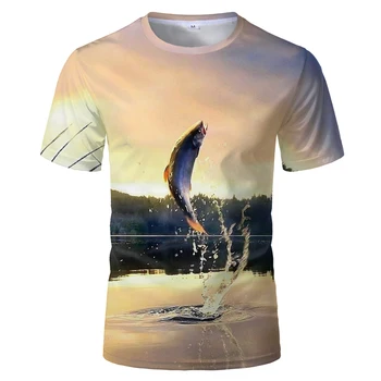 2021 Naujas 3D Spausdinimo žvejybos Juokinga t shirts Vasaros Atsitiktinis Lauko Kietas Grafinis t-shirt Mados vyriški t-marškinėliai Su trumpomis Rankovėmis