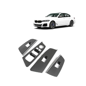 4Pcs Anglies Pluošto, Automobilių Langų Pakėlimo Mygtuką Perjungti Padengti Apdaila Rėmo Lipdukas BMW 5 Serijos G30 2018-2022 Automobilių Reikmenys
