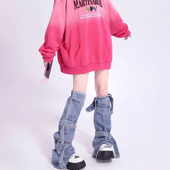 2023 Kawaii Acubi Mados Y2k Kojų Šildytuvus Moterų Streetwear Tvarstis Džinsinis audinys Batai Padengti Merginos Gaiter Japonų Ilgo Kelio aukštos Kojinės