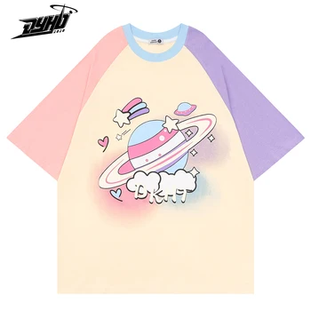 Juokingas Animacinių Filmų Saturnas Raides, Print T-Shirt Harajuku Streetwear Negabaritinių Viršūnes Prarasti Tees Unisex Vasaros Atsitiktinis Trumpas Rankovės