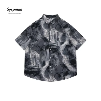 Sycpman Amerikietiško Stiliaus Hiphop Geometrinis Tekstūros Atspausdintas Trumpas Rankovėmis Marškinėliai Madinga Vyrų Retro Prarasti Atsitiktinis Marškinėliai Vasarai