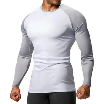 Vyrų Marškinėliai Ilgomis Rankovėmis Suspaudimo Marškinėliai Apsaugos Nuo Saulės Antras Sluoksnis Quick Dry Fitness Top