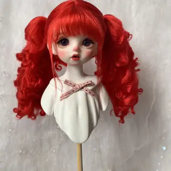 BJD doll perukas 1/4 1/6 dydžio cute lėlės perukas raudona dvigubai plaukai surišti į uodegą BJD doll perukas 1/4 1/6 lėlės priedai