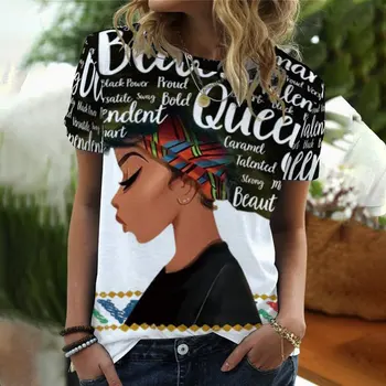 Harajuku Stiliaus Moterų Marškinėliai Seksuali Moteris Tees Viršūnes Vasaros Mados 3D Akvarelė Afrikos Mergina, Print T Shirt Negabaritinių Drabužiai